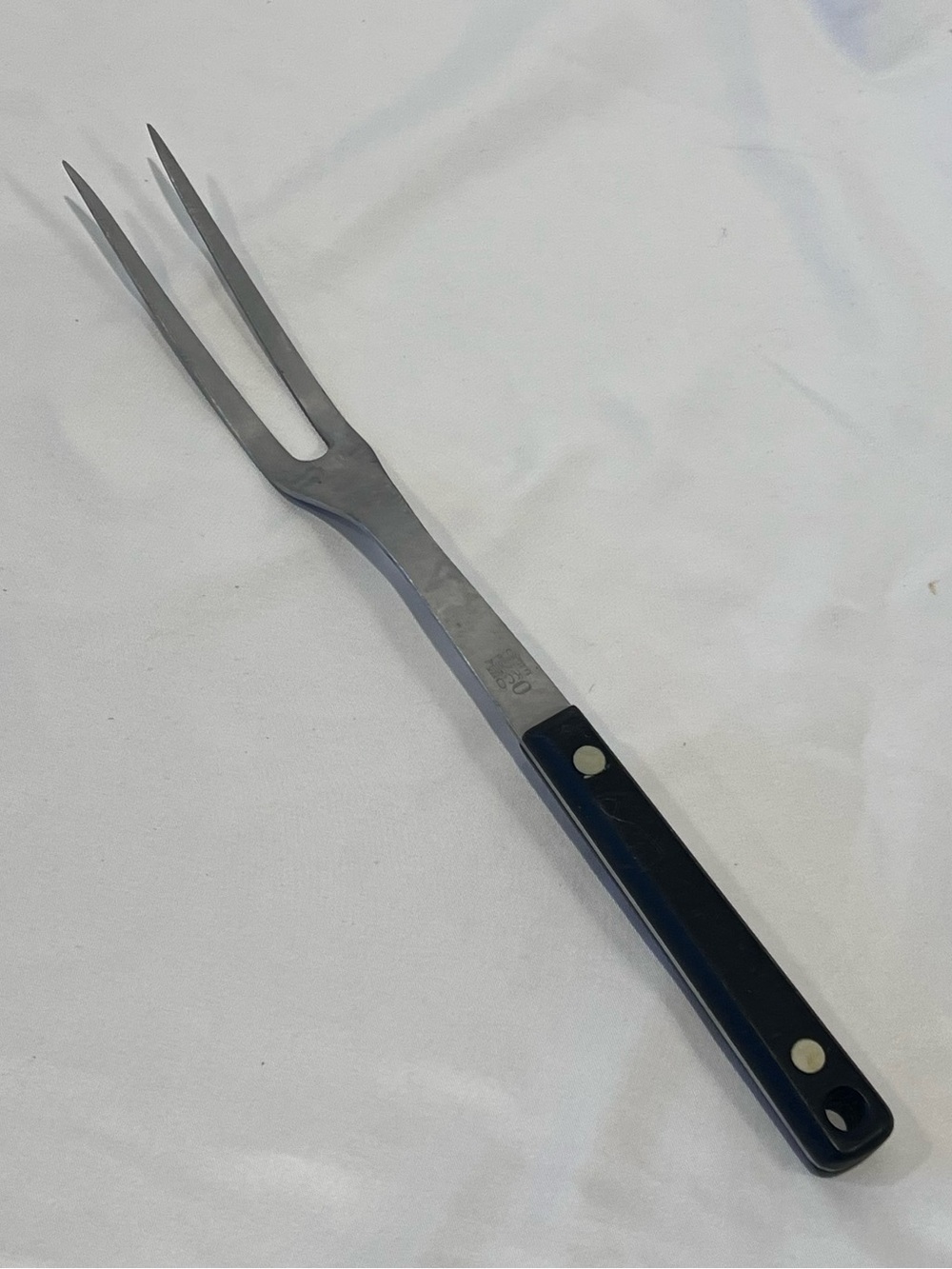 Vintage EKCO Stainless Vanadium Carving Fork Black Handle Made USA